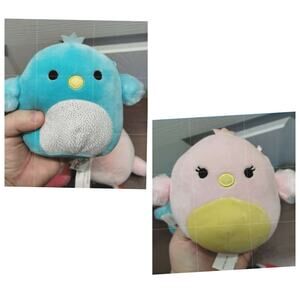 Set of 2 Squishmallows Harmony Pink Easter Chick Cecelia Blue Swan 5" Plushies